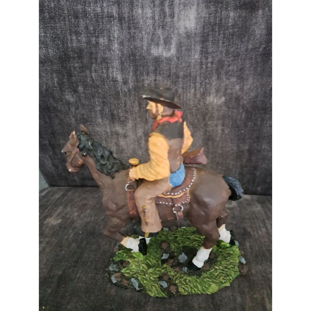 Western Desert Cowboy On Saddleback Riding Brown Stallion Horse Figurine - Picture 7 of 9
